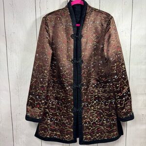 Vintage Jenni Max Reversible Embroidered Silk Blend Jacket 14 Boho Artwear